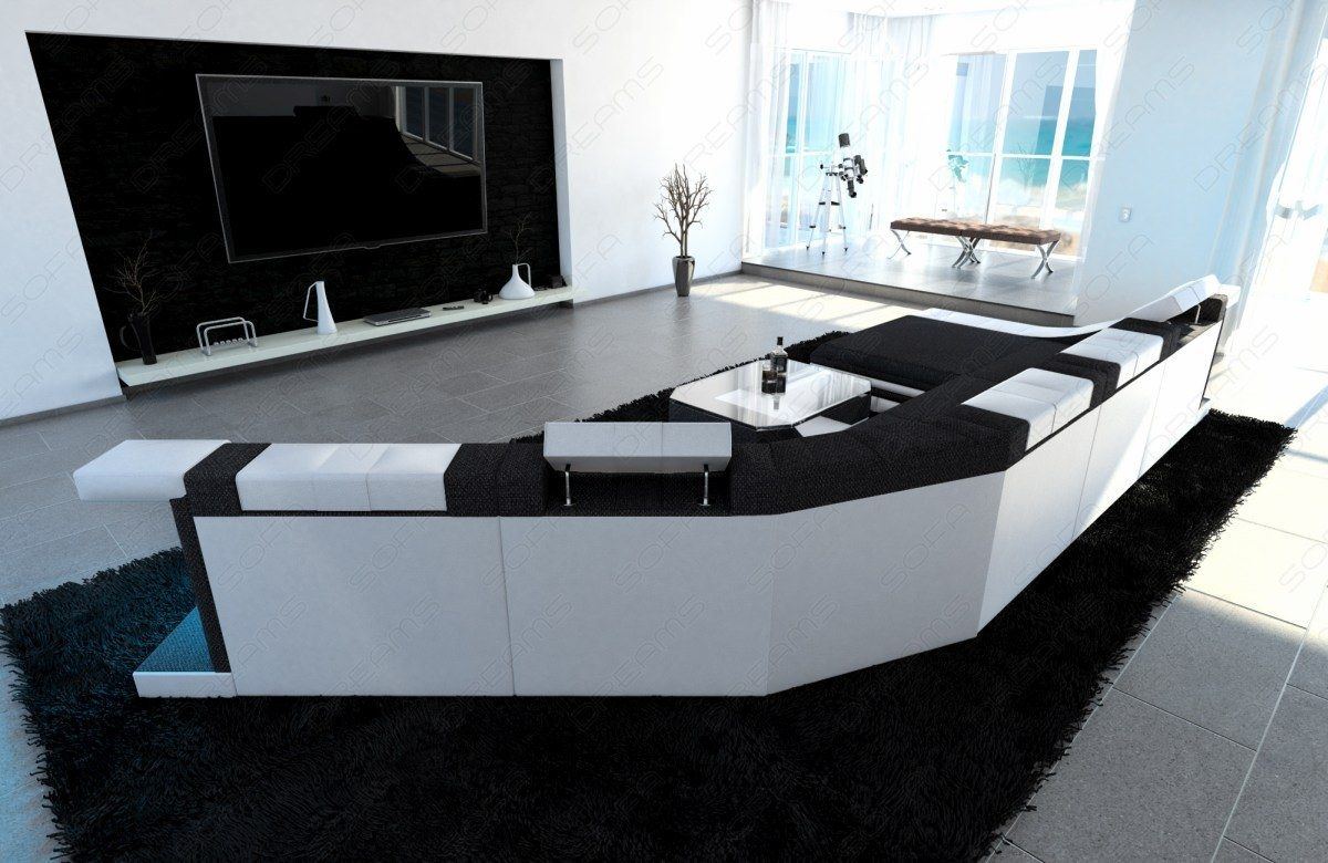Moderne Stoff Wohnlandschaft Turino CL in dunkelgrau - Hugo13 Strukturstoff