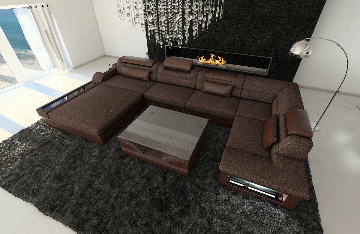 Stoffsofa Mezzo U Form mit Strukturstoff in graubraun - Hugo16 Strukturstoff