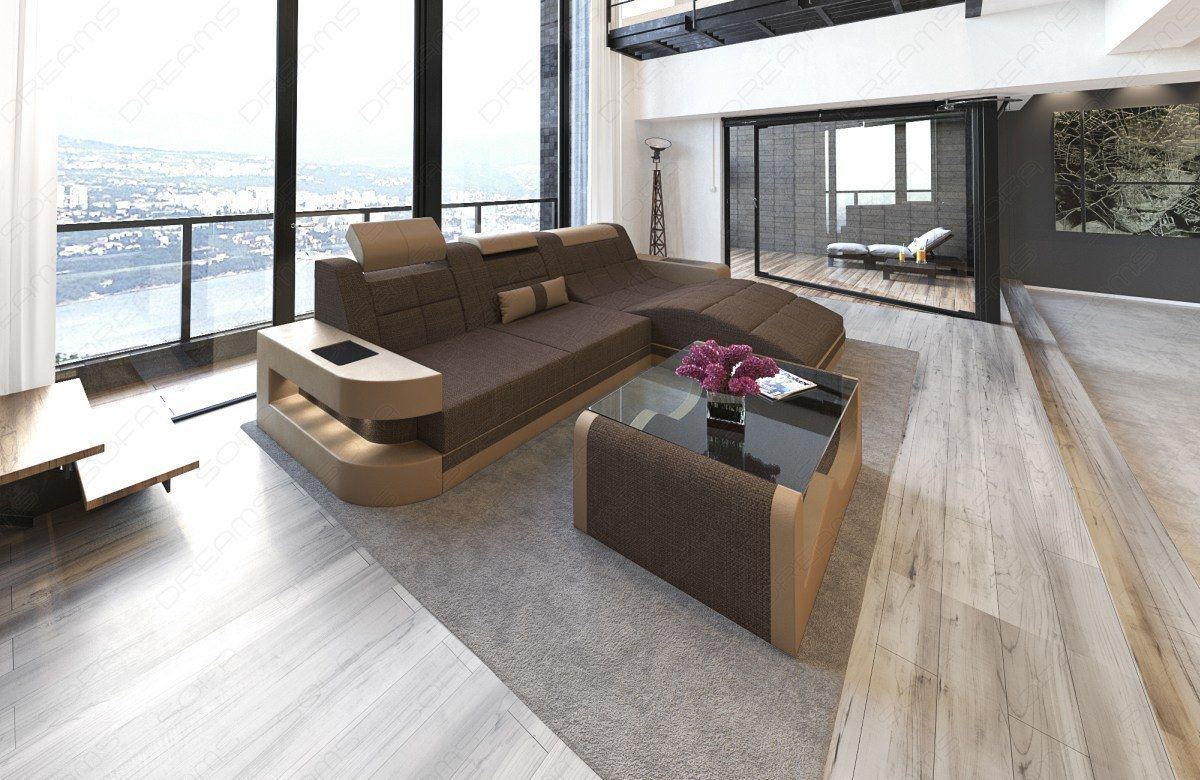Design Stoffsofa Wave L Form in braun - Hugo8 Strukturstoff