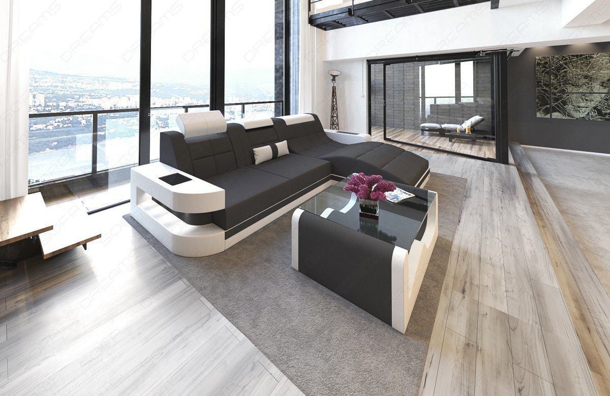 Stoff Ecksofa Wave L Form mit LED-Beleuchtung in dunkelgrau - Mineva8