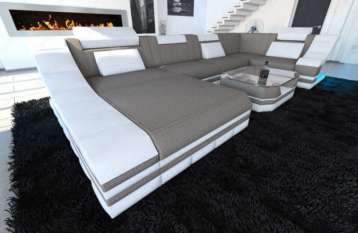 Stoffcouch Wohnlandschaft Turino U Form Strukturstoff Turino U Form in sand - Hugo15