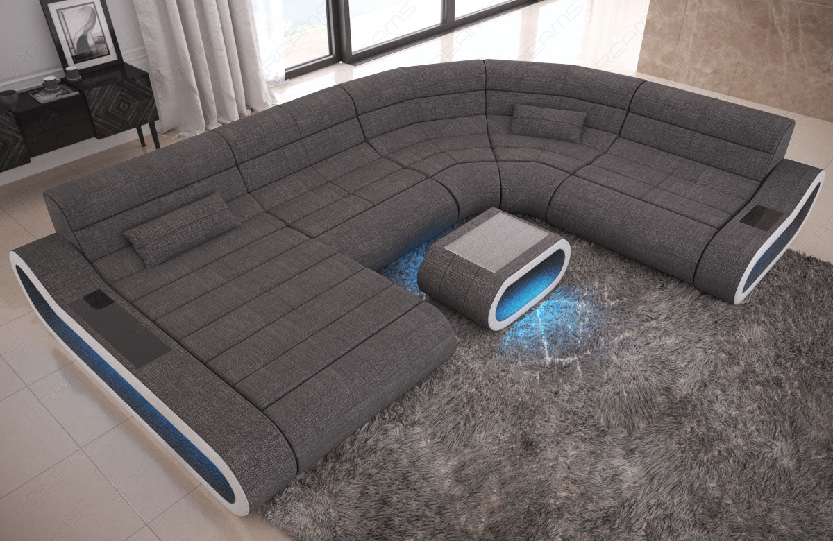 Wohnlandschaft Concept XXL mit LED-Beleuchtung Strukturstoff in grau - Hugo5