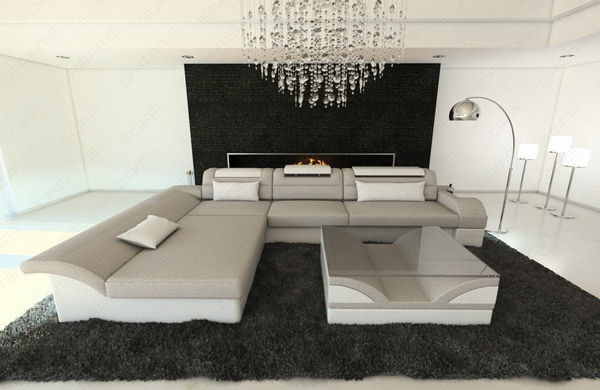 Mini L Form Sofa Monza mit LED und Stoffbezug in macchiato - Hugo2 Strukturstoff