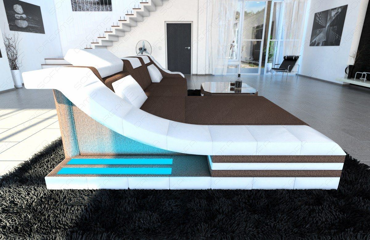 Polstersofa Turino L Form mit LED Beleuchtung in braun - Hugo8
