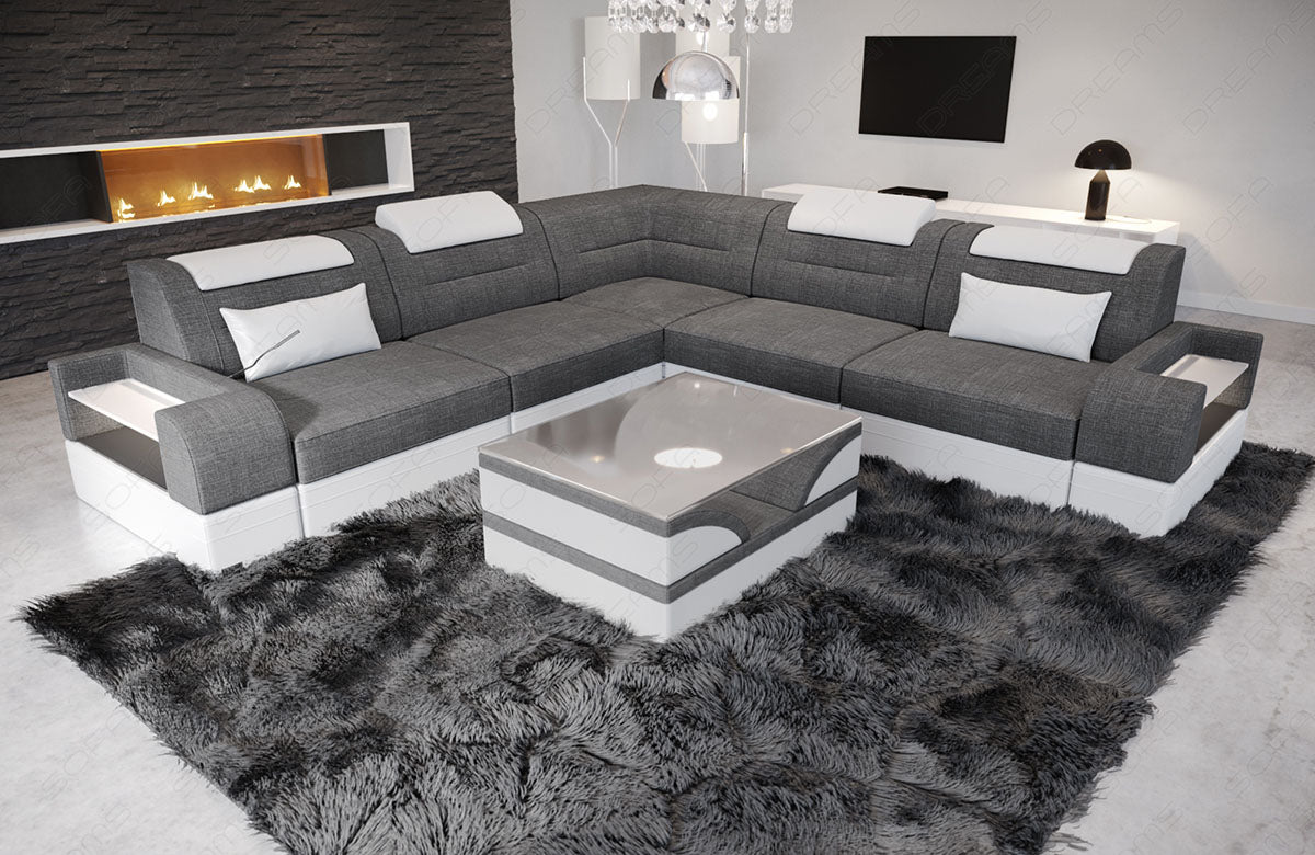 Polster Ecksofa Trivento L Form in grau - Hugo5 - Akzentfarbe weiß