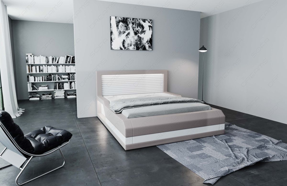 Kunstleder Boxspringbett Treviso mit LED in grau-weiß