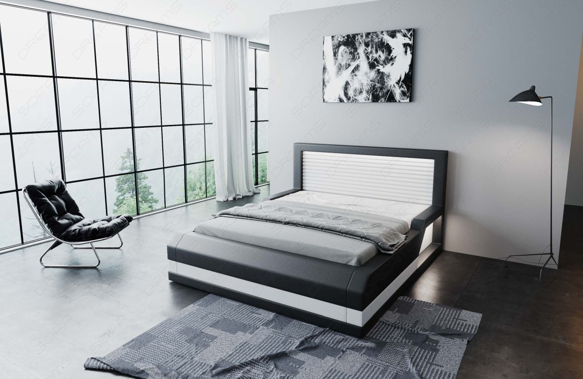Kunstleder Boxspringbett Treviso mit LED in schwarz-weiß