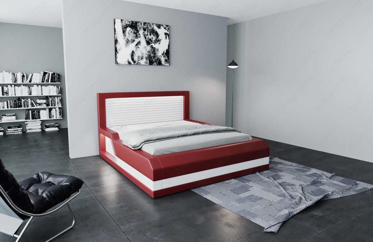 Boxspringbett Treviso mit LED in rot-weiß