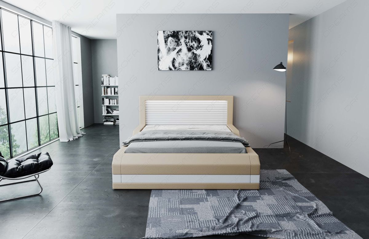 Design Boxspringbett Treviso mit LED in beige-weiß