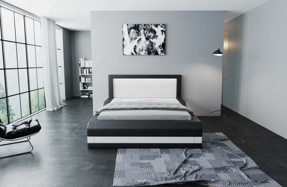 Kunstleder Boxspringbett Treviso mit LED in schwarz-weiß