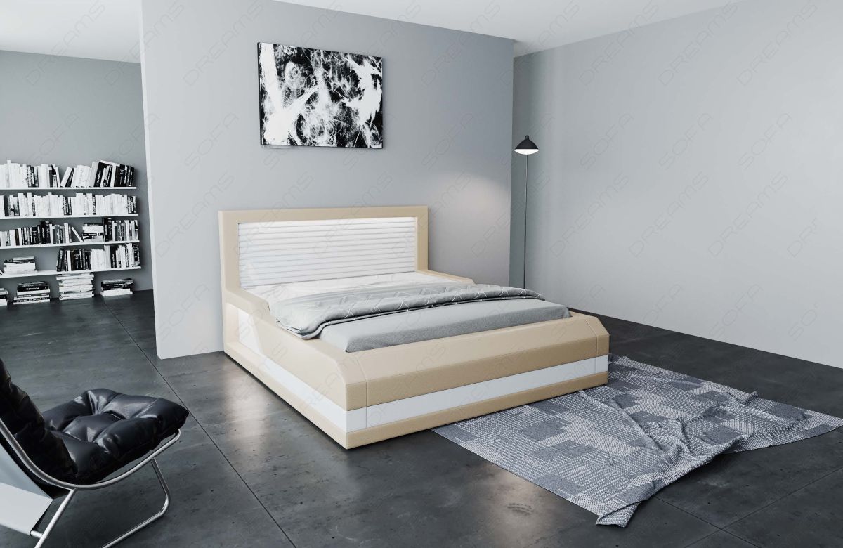 Boxspringbett Treviso mit LED in beige-weiß