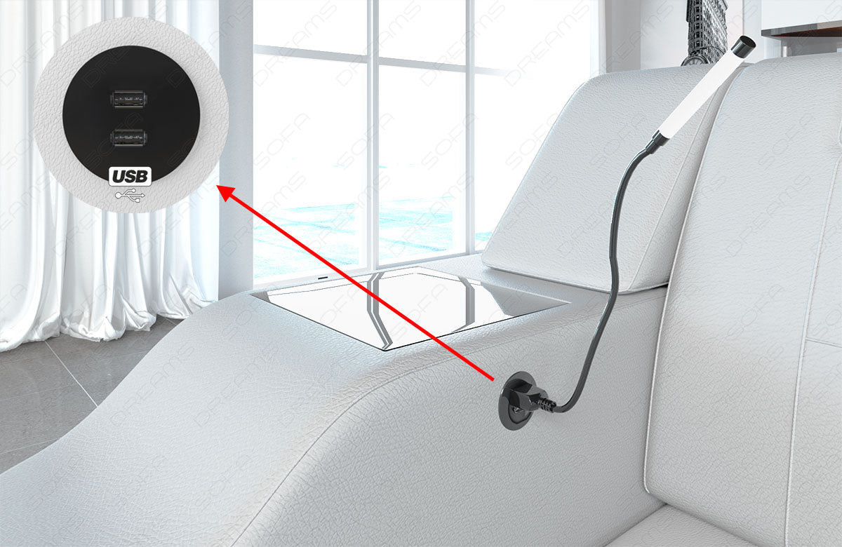 Detailbild des optional erhältlichen USB-Anschlusses beim Sofa Padua