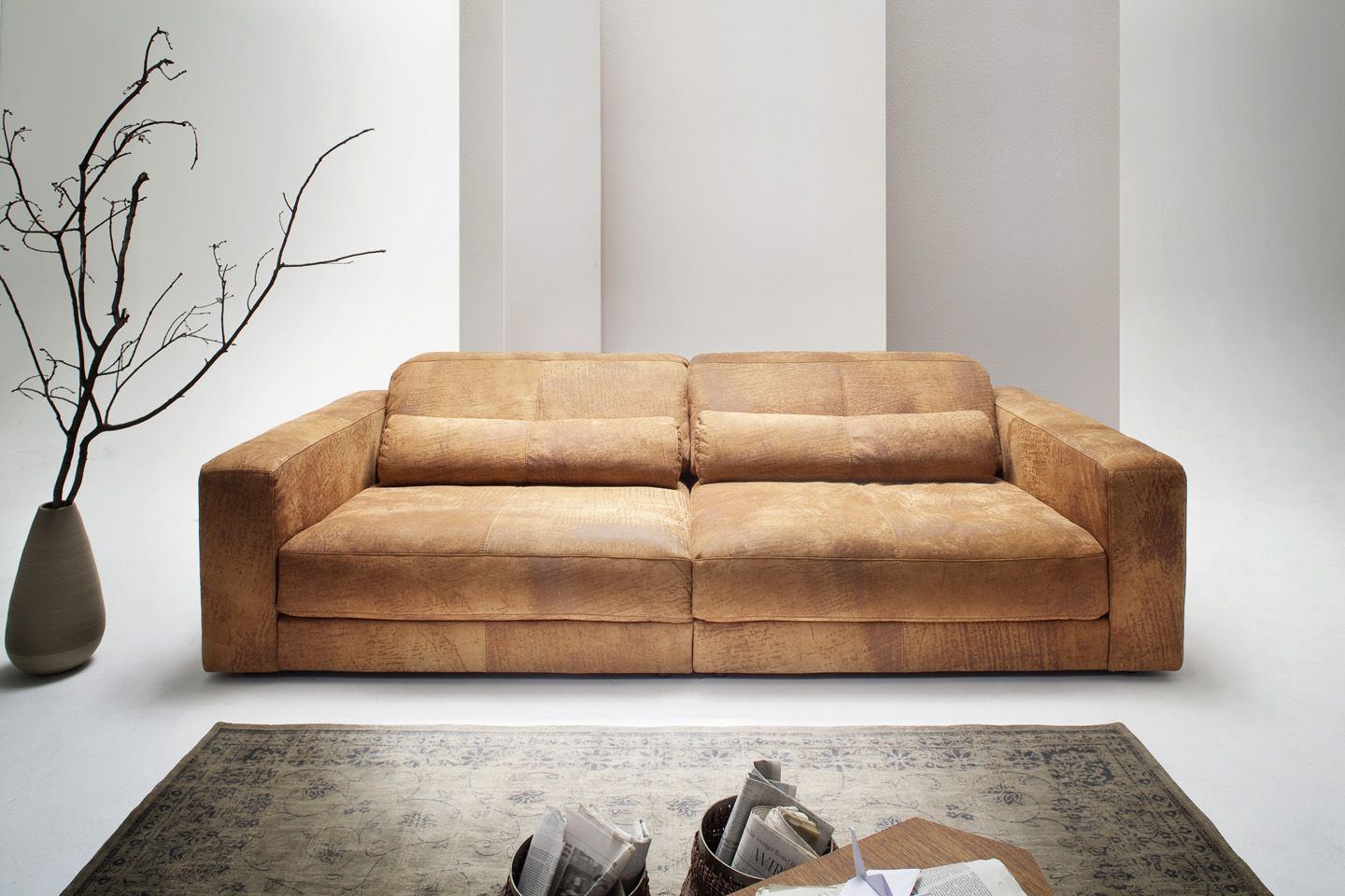 Dreisitzer Sofa Mia in Echtleder hellbraun