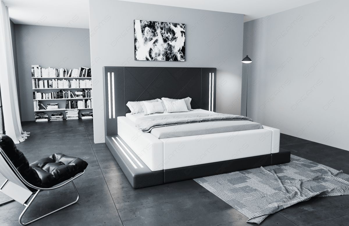 Kunstleder Wasserbett Casoria - Komplett-Set in schwarz-weiß