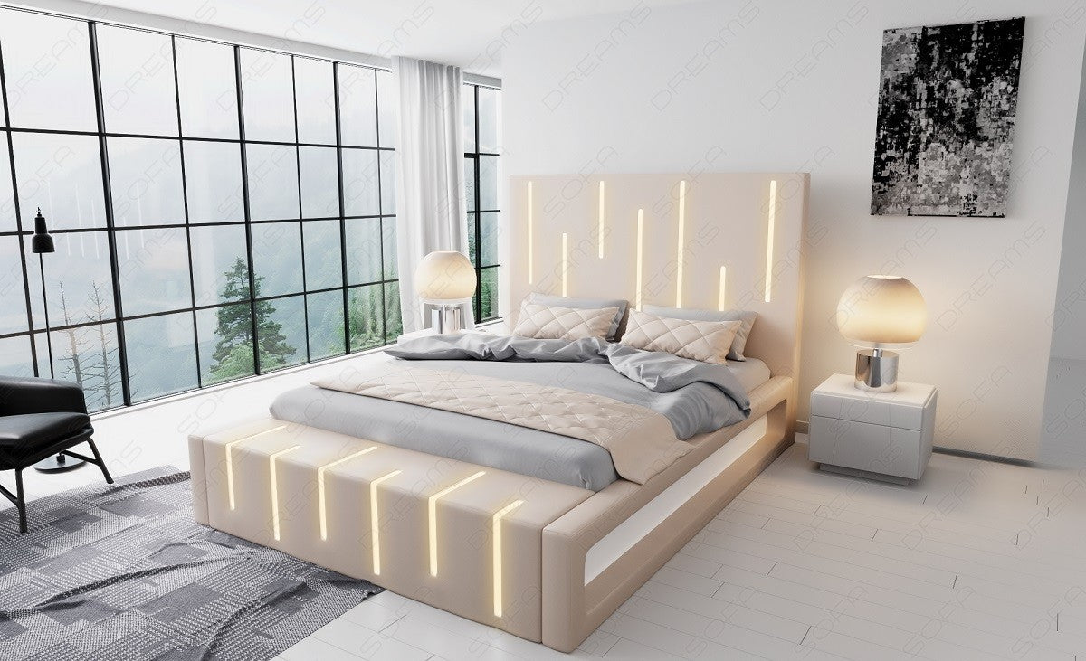 Wasserbett Milona in beige mit weißem Seitenkasten