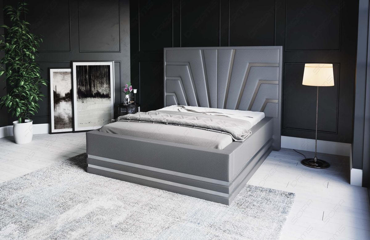Komplett-Set - Deluxe Wasserbett Cecina in Grau mit silbernen Zierleisten - Bezug: Kunstleder Premium
