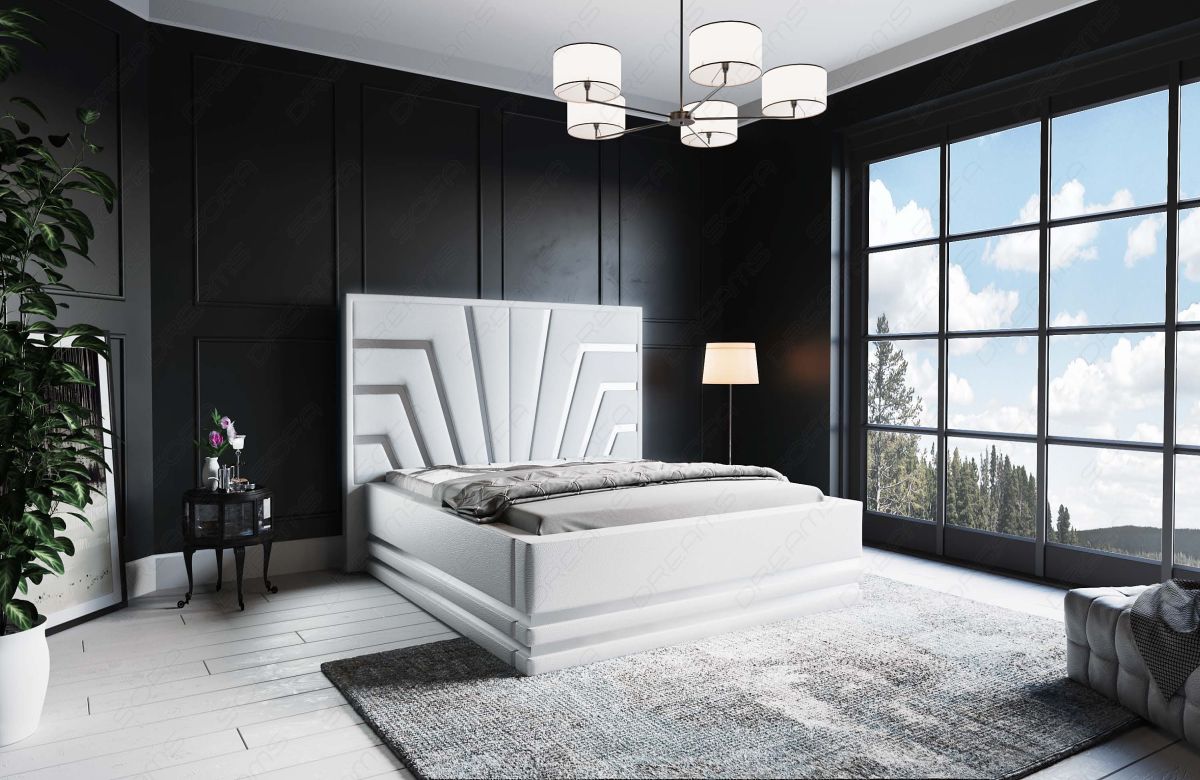 Komplett-Set - Deluxe Wasserbett Cecina in Weiß mit silbernen Zierleisten - Bezug: Kunstleder Premium