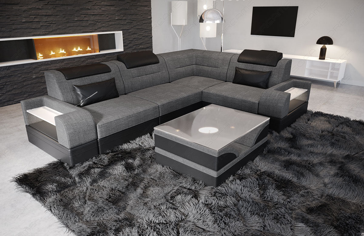 Polster Ecksofa Trivento L Form kurz in grau - Hugo5 - Strukturstoff