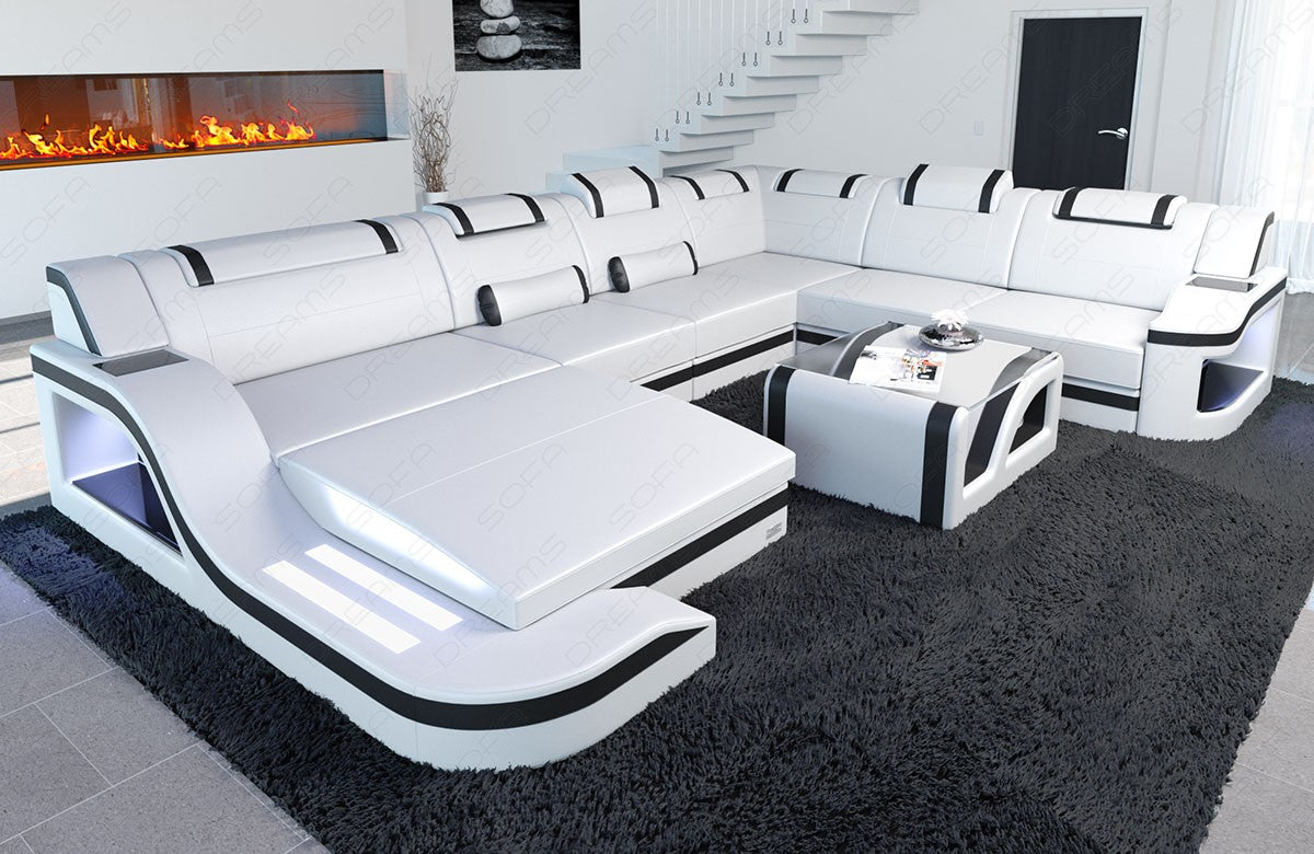 Designer Wohnlandschaft Palermo XXL mit LED in weiß-schwarz
