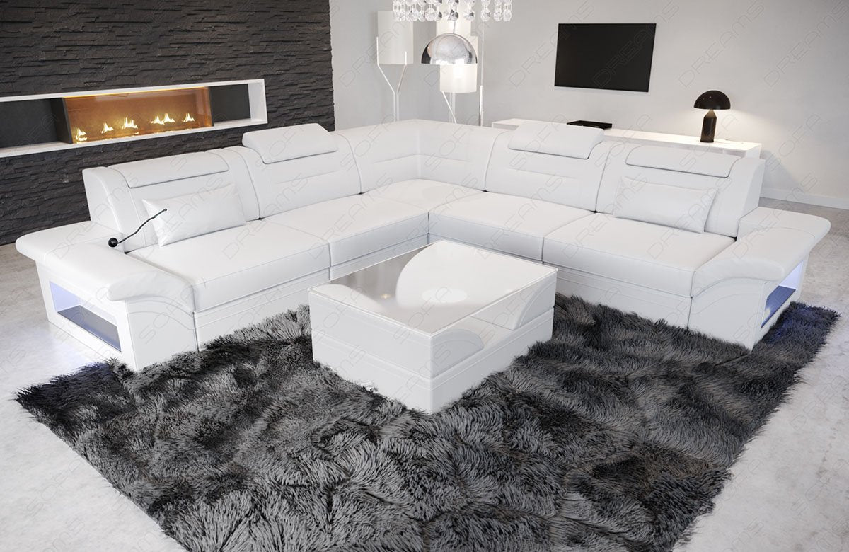 Leder Eck couch Brianza L Form in weiss