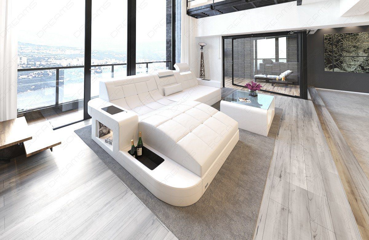 Ledercouch Wave in L Form komplett in weiss