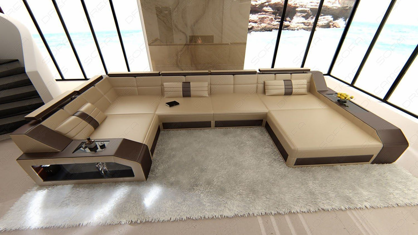 Designercouch Arezzo sandbeige-dunkelbraun