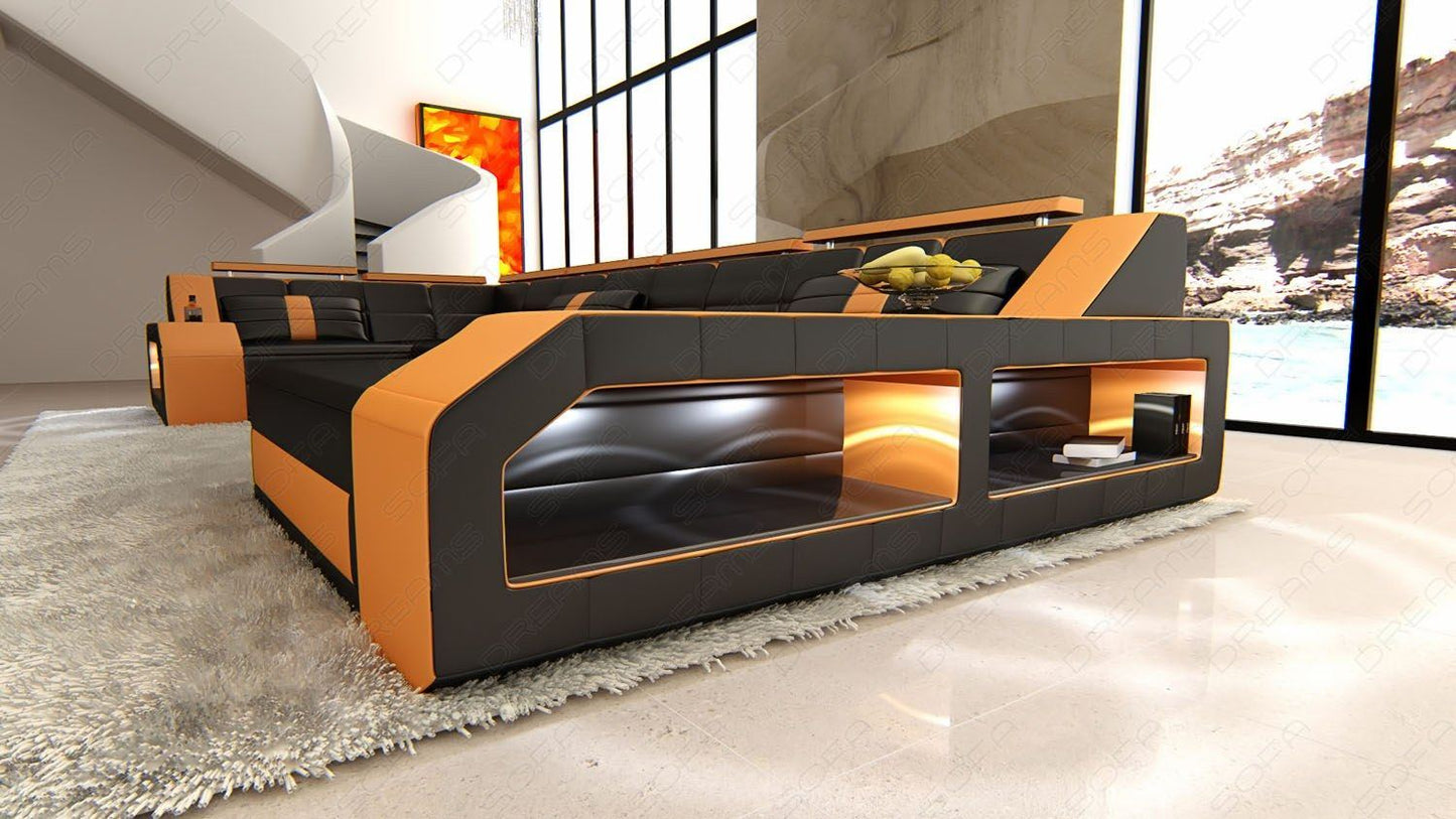 U Form Wohnlandschaft Arezzo in schwarz-orange