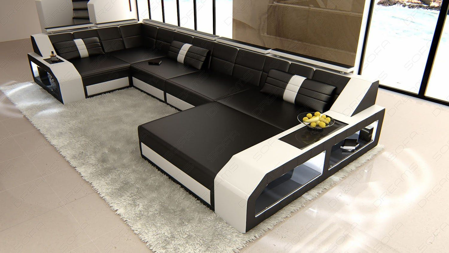 Modernes Ledesofa Arezzo U Form in schwarz-weiss