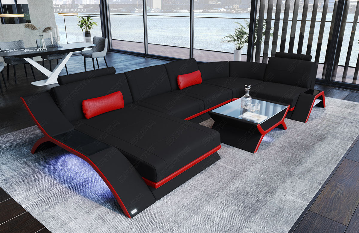 Mikrofaser Polstersofa Calabria U Form in schwarz - Mineva14
