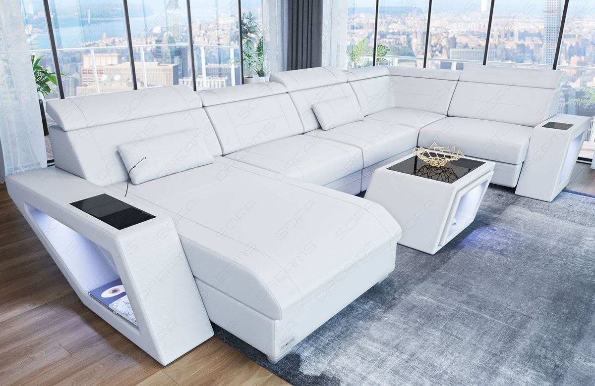 Leder Wohnlandschaft Catania in weiss