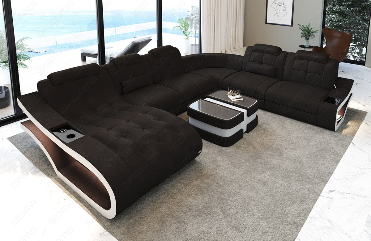 Moderne Stoff Wohnlandschaft Elegante XXL mit LED in Altara - Brown3B