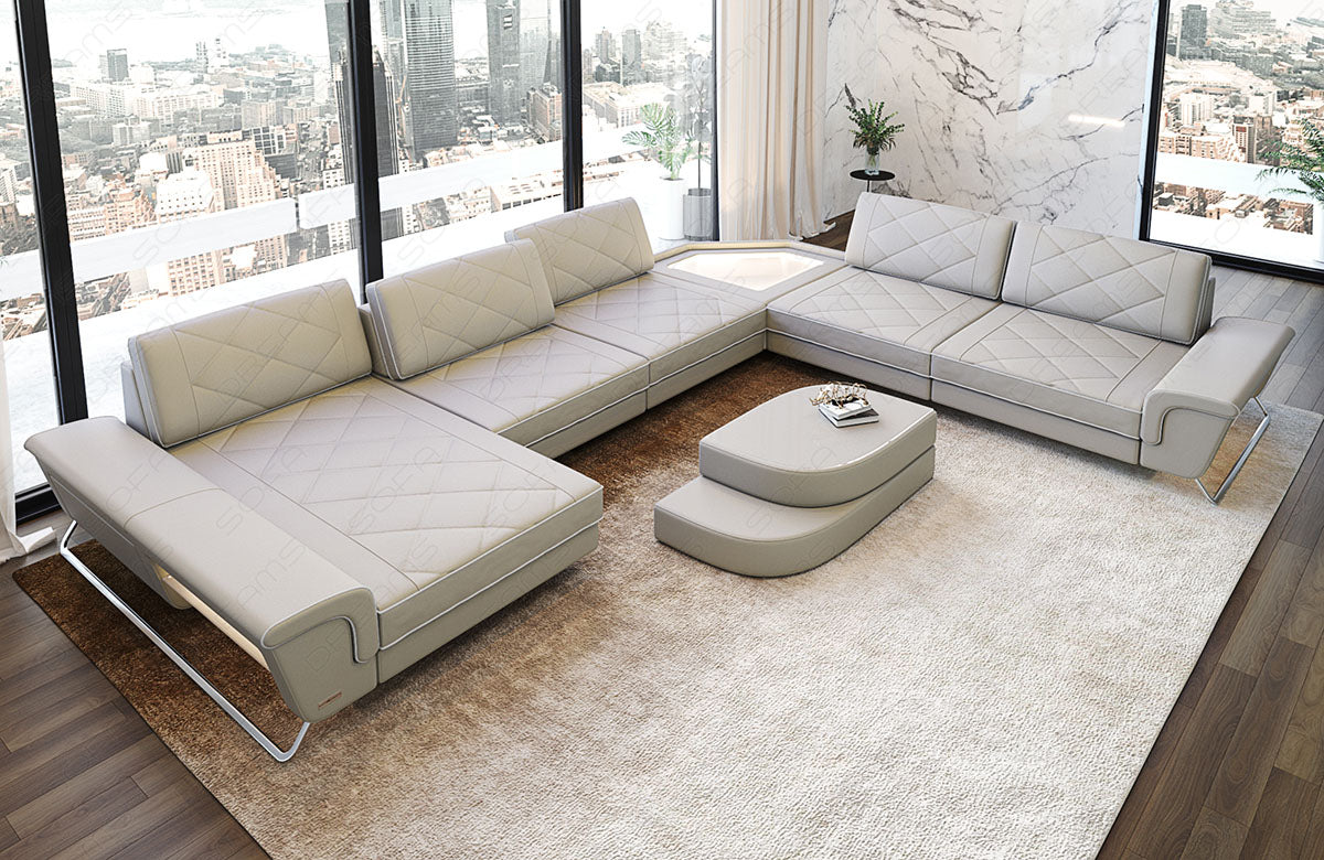 XXL Leder Wohnlandschaft Ferrara in beige-weiß