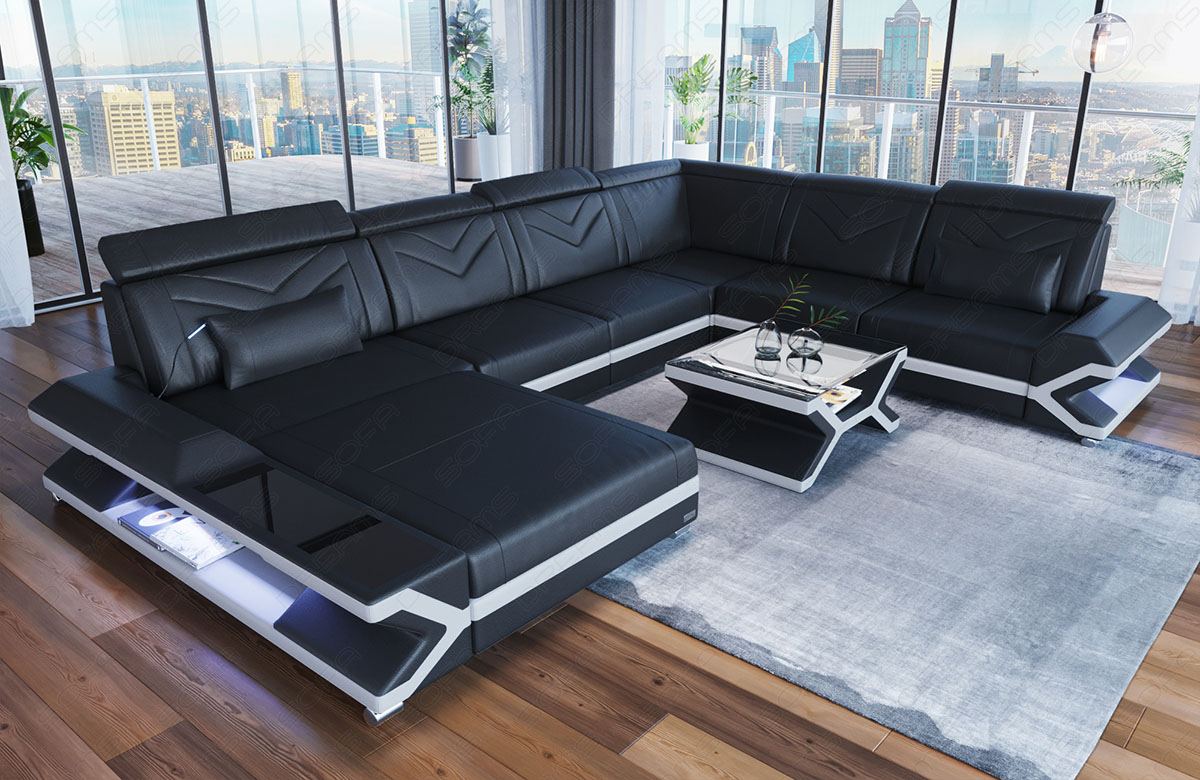 Wohnlandschaft XXl Napoli mit in Leder schwarz-weiss