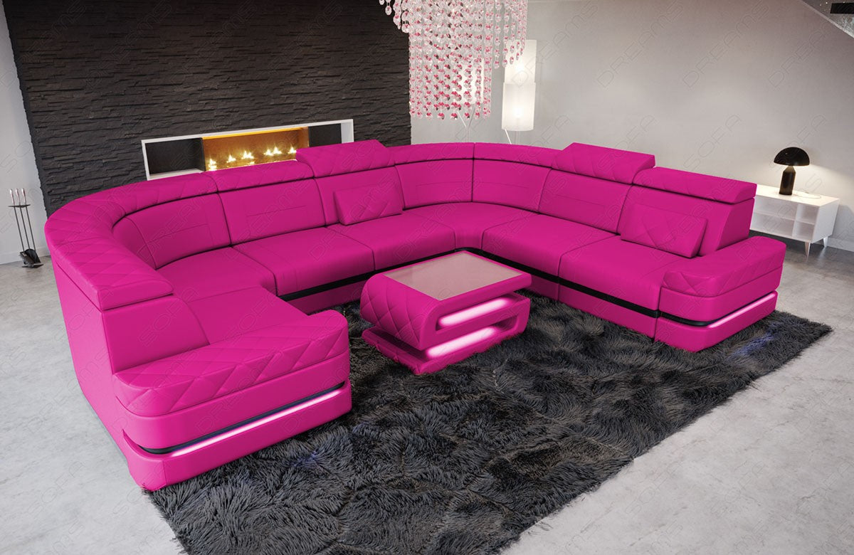 Wohnlandschaft Positano U Form in Pink-Schwarz *nur in Kunstleder erhältlich