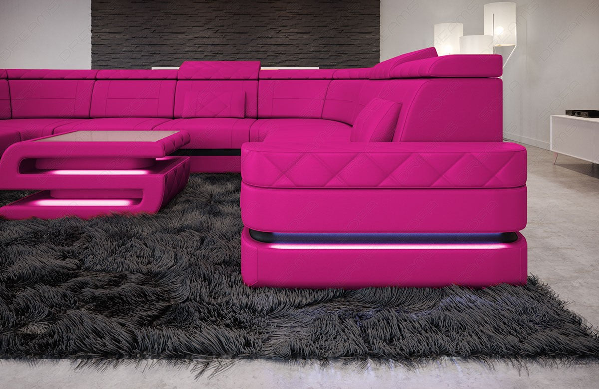 Wohnlandschaft Positano U Form in Pink-Schwarz *nur in Kunstleder erhältlich