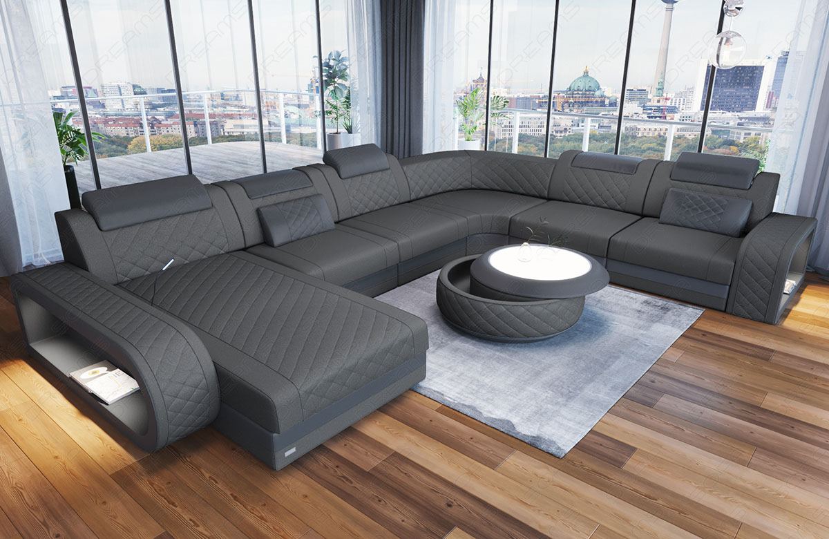 XXL U Form Sofa Berlin Stoff Mini in grau - Mineva15 Mikrofaser Stoff