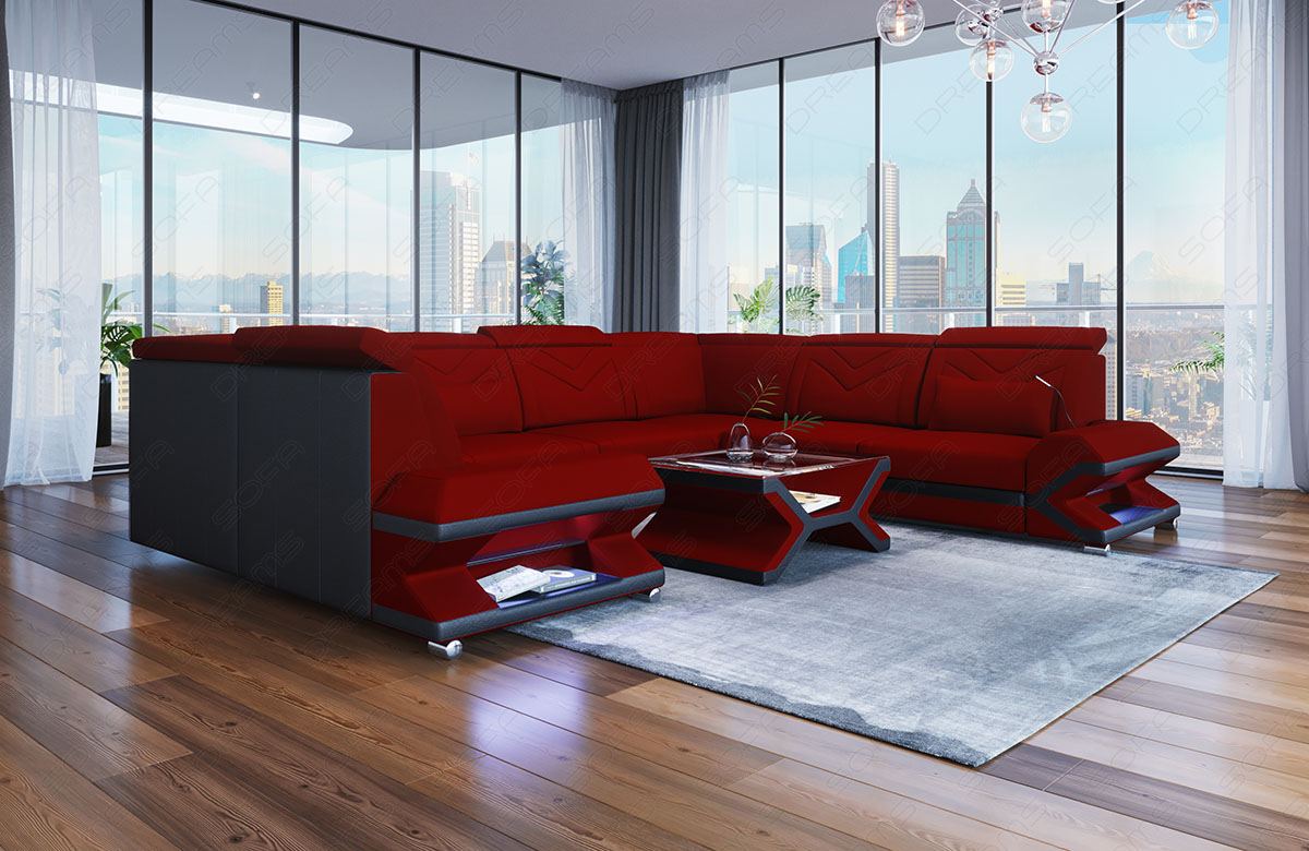 Design Polster Wohnlandschaft Sorrento U Form Mikrofaser in dunkelrot - Mineva10