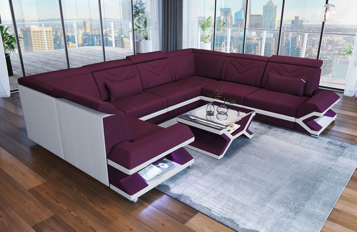 Design Stoff Wohnlandschaft Sorrento U Form Mikrofaser in lila - Mineva13