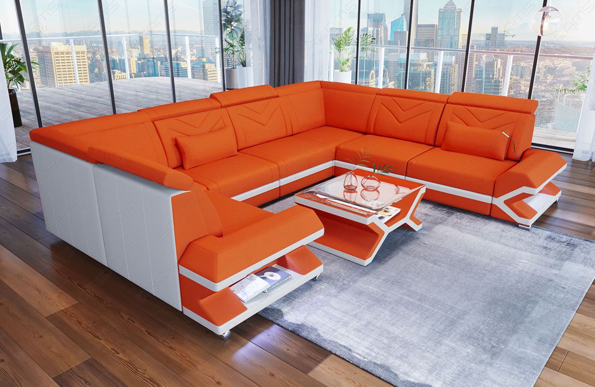 Designer Wohnlandschaft Sorrento U Form Mikrofaser in orange - Mineva11