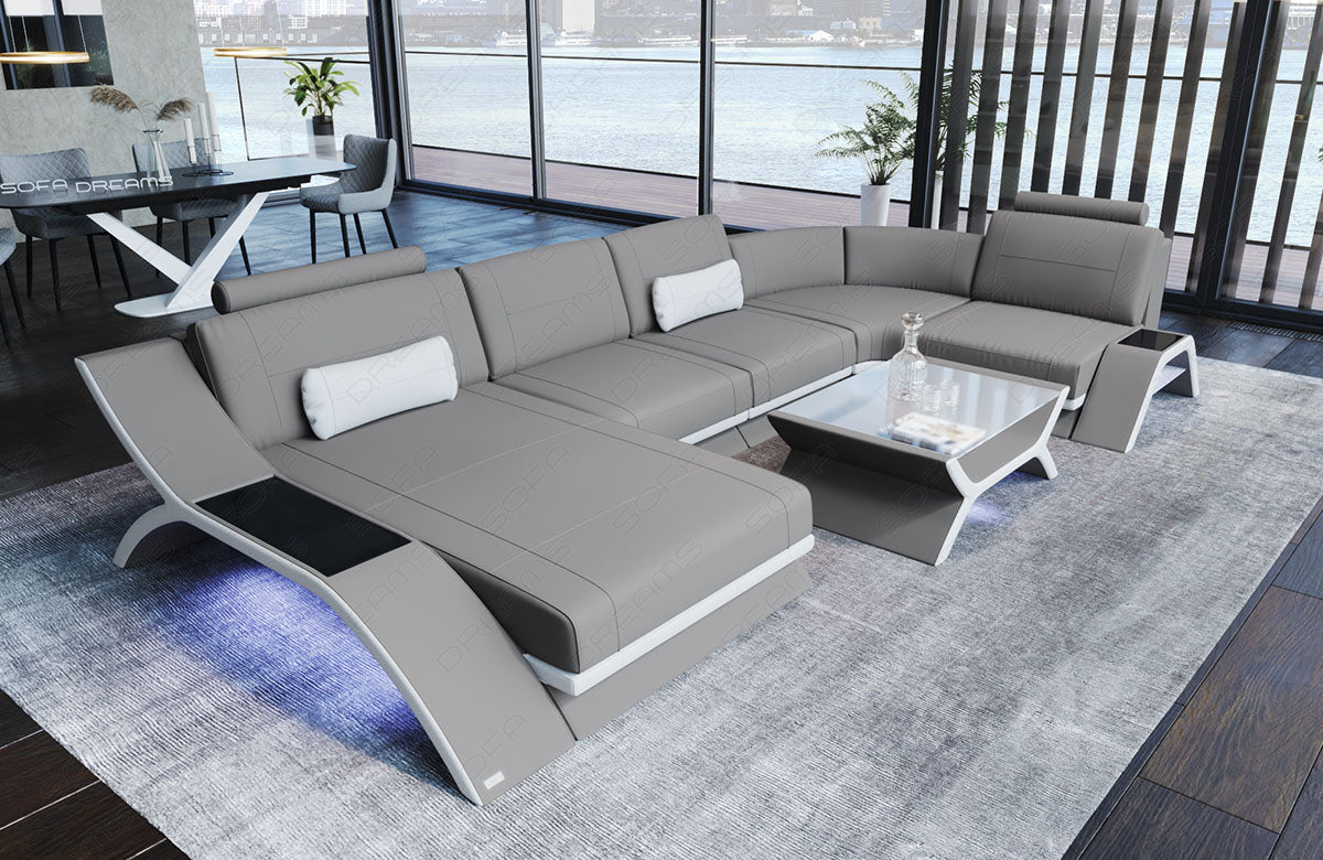 Modernes Stoff Sofa Calabria U Form Mikrofaser in hellgrau - Mineva12