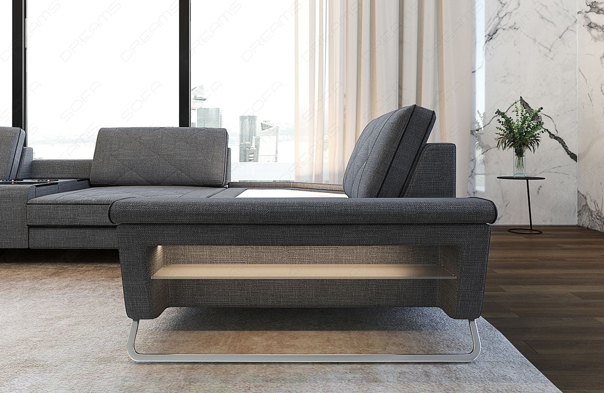 Detailansicht der kleinen Armlehne beim Sofa Ferrara U Form