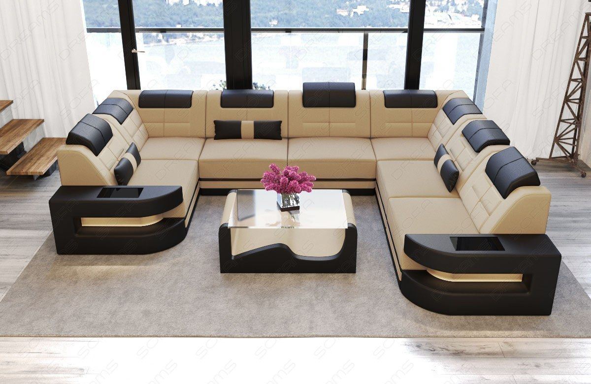 Polster Wohnlandschaft Como U Form in beige - Mineva4 Mikrofaser Stoff