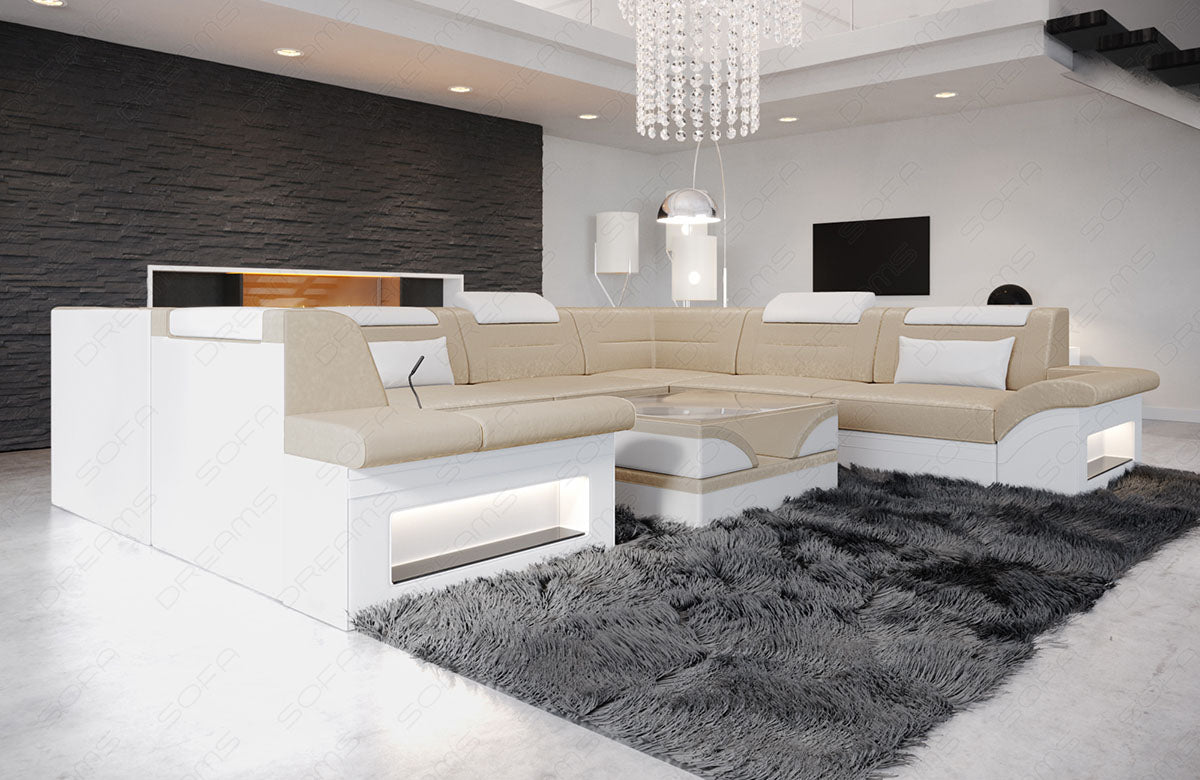 Samstoff Sofa Brianza U Form in creme-weiß - SunVelvet1001