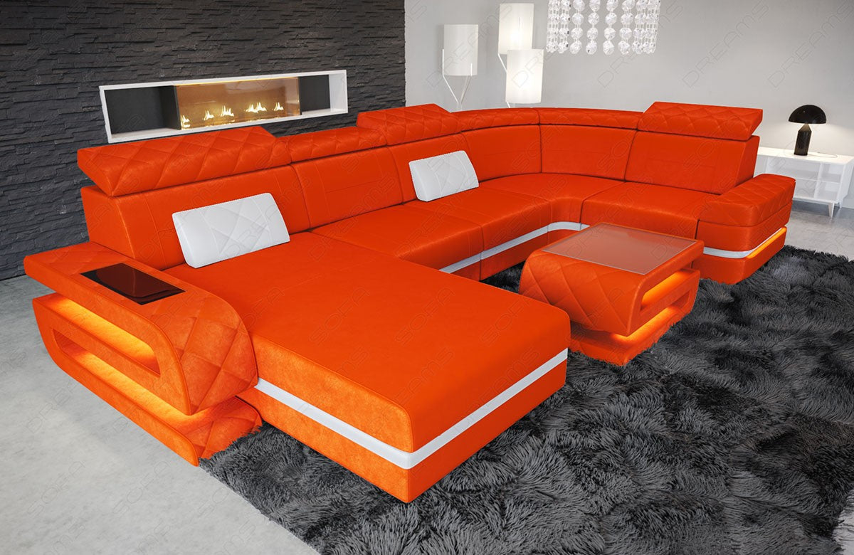 Wohnlandschaft Bologna U Form Samtstoff in orange - SunVelvet1012