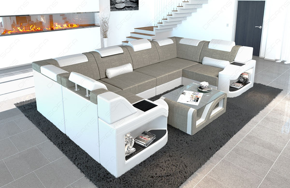 Polster Wohnlandschaft Padua U Form mit LED Beleuchtung Hugo4 - warmgrau