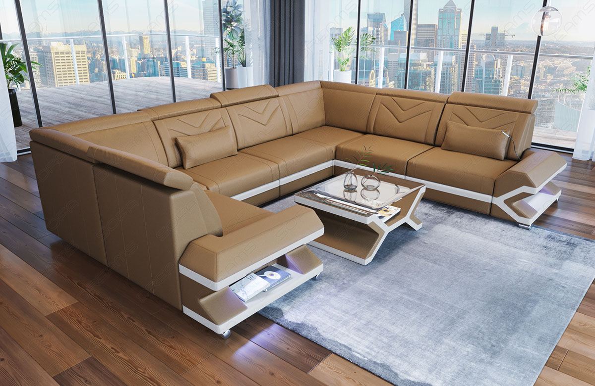 Luxus Wohnlandschaft Sorrento in sandbeige - weiss