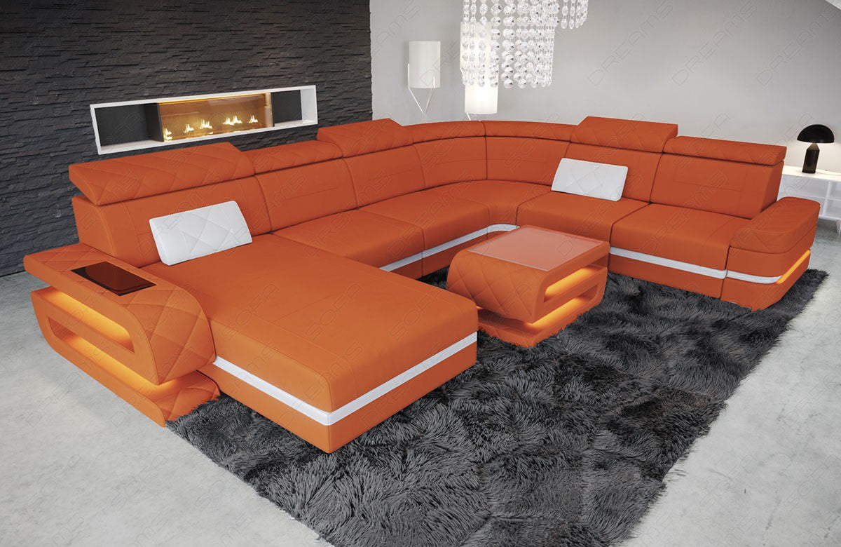 Stoff Wohnlandschaft Bologna XXL in orange - Mineva11 Akzentfarbe weiß