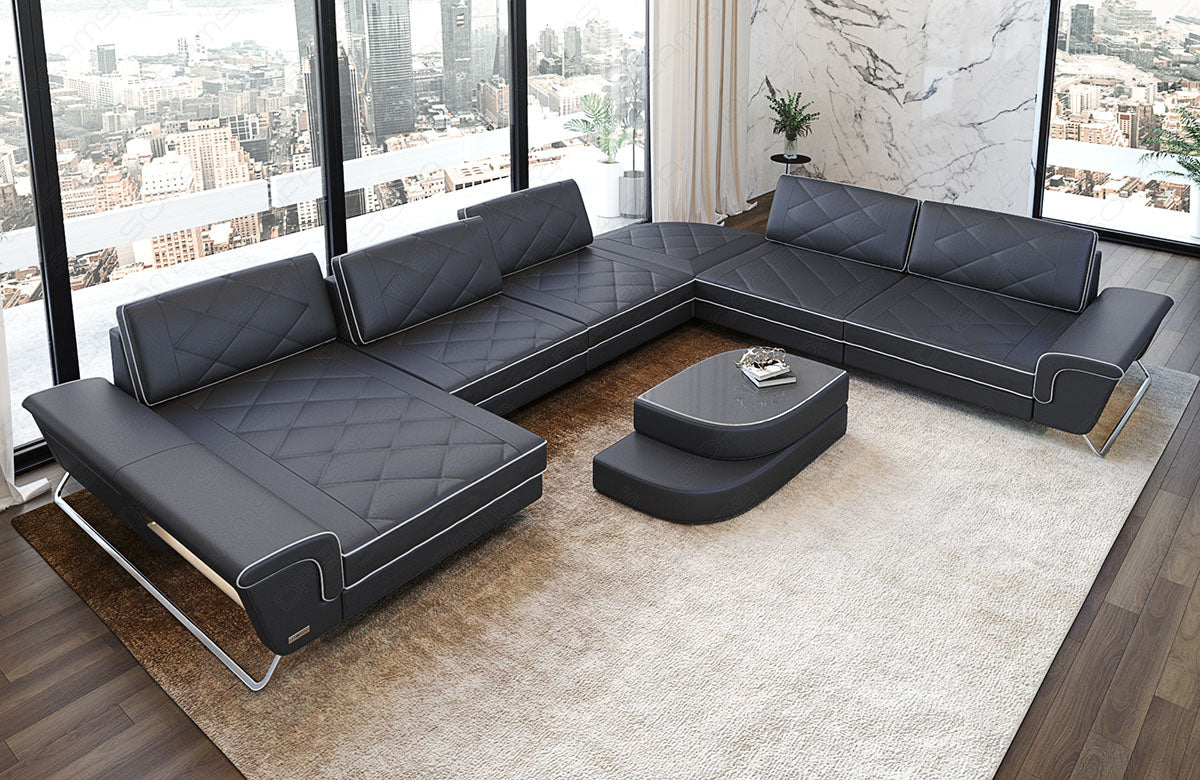 Design Leder Wohnlandschaft Bari XL in grau-weiß