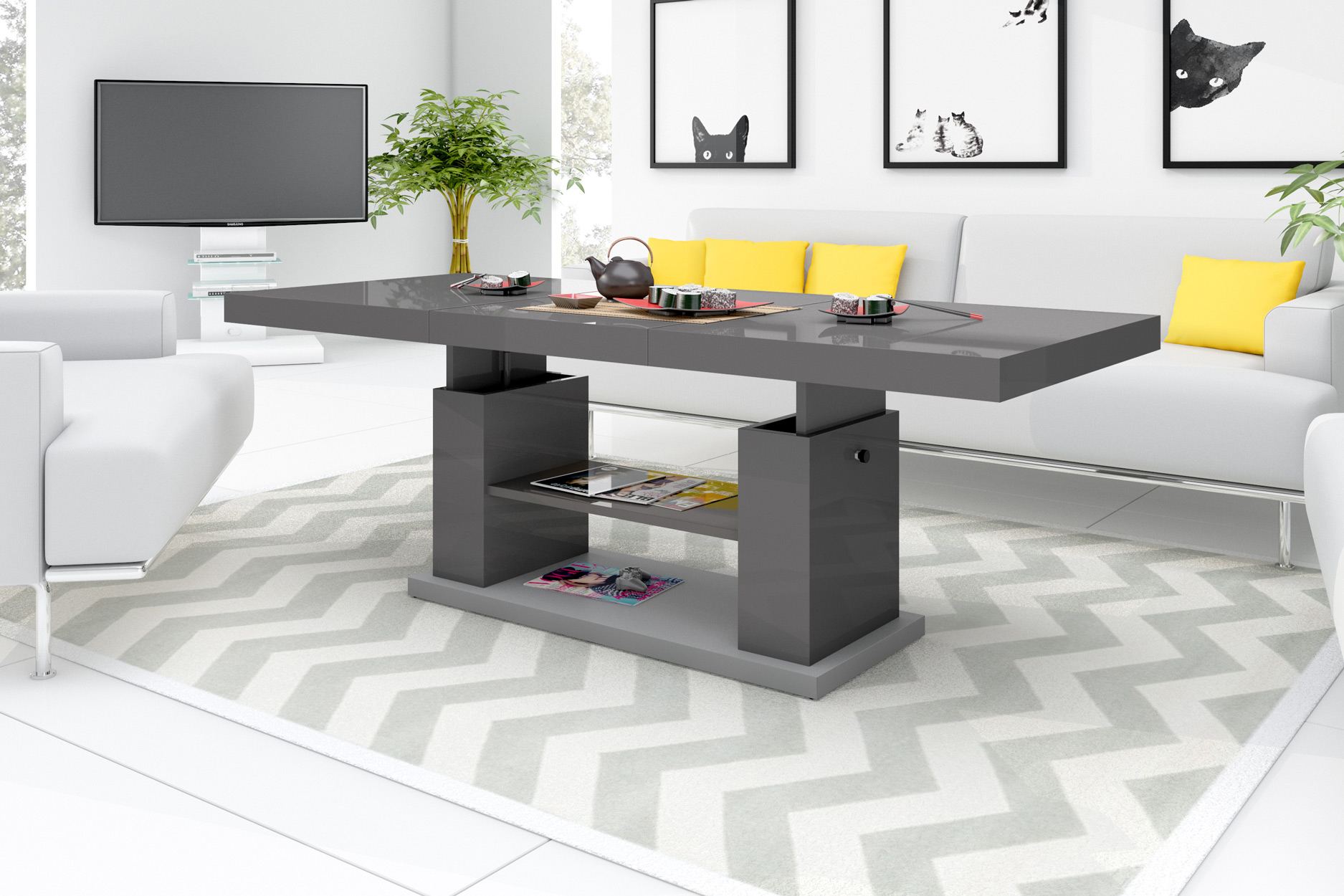 Couchtisch Holz Madrid in grau hochglanz