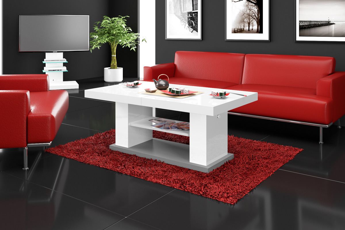 Holz Couchtisch Madrid in weiss hochglanz